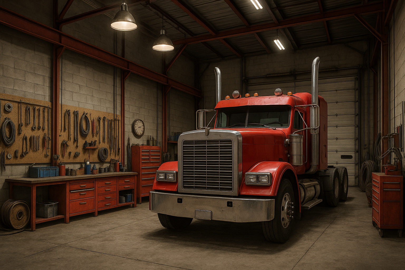 Truck fleet in a modern maintenance garage